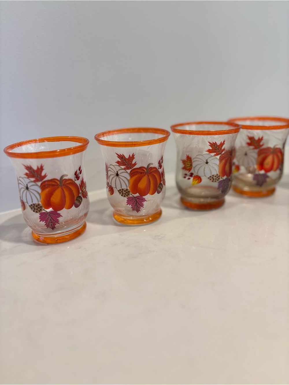 Glass tealight votive candle holder fall Autumn decor thanksgiving